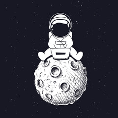 astronaut with laptop at the moon