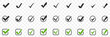 Check marks big collection. Tick icon. Check marks different shape, isolated. Check marks in simple flat design. Vector illustration