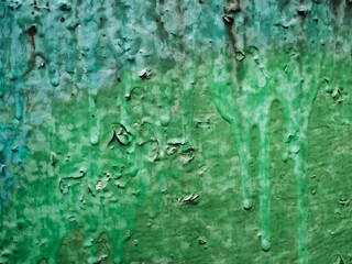 Wall Mural - Smudges and cracks of old blue and green paint interspersed with rust. Vintage background, copy space.