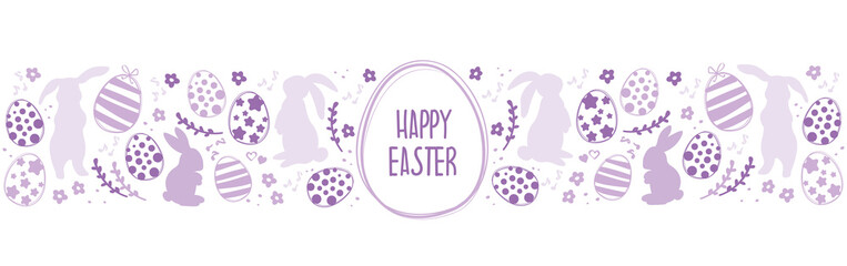 Wall Mural - Easter decorations with minimalis easter eggs and bunnies. Vector hanging easter eggs