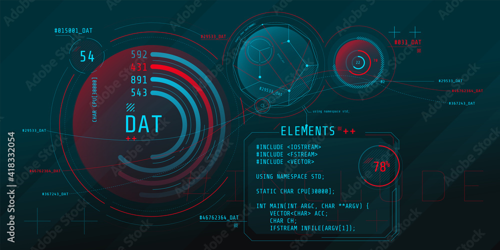 Composition of computer HUD interface with Coding. Stock Vector | Adobe ...