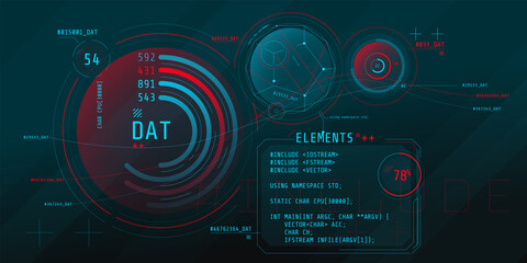 Canvas Print - composition of computer hud interface with coding.