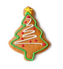 Decorated Christmas tree gingerbread and cookie isolated on white background.