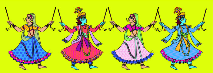 Wall Mural - Lord Krishna dancing the Garba, Indian dance form with Gopikas, Gods lover