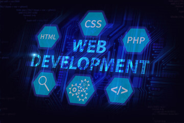 Wall Mural - web development technology, programming for internet, web design concept in dark background, 3d illu
