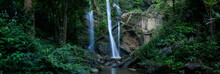 Panoramic Beautiful Deep Forest Waterfall In Chiang Mai, Thailand.