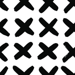 Wall Mural - Seamless pattern with hand drawn black and white cross. Paint objects background for your design. Vector art drawing. Brush  grunge illustration