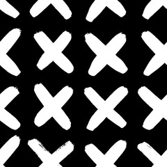 Wall Mural - Seamless pattern with hand drawn black and white cross. Paint objects background for your design. Vector art drawing. Brush  grunge illustration