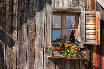 external wooden wall from an Italian mountain cabine in South Tirol