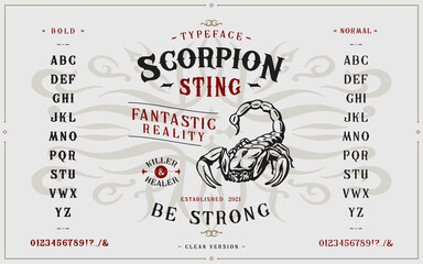 Wall Mural - Font Scorpion Sting. Craft retro vintage typeface