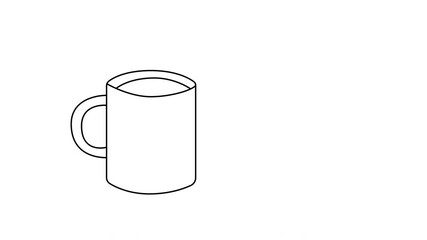 Wall Mural - Self drawing animation of coffee or tea mug. Copy space, line art, alpha channel.