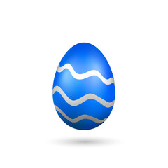 Wall Mural - easter egg 3d icon. blue silver egg, isolated white background. bright realistic design, decoration 