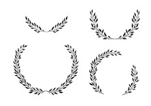 Set Of Laurel Black Wreaths. Leaves And Branches In The Semicircular Form. Hand Drawn Vector Illustration For Design.