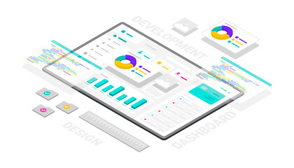 Wall Mural - dashboard website and software technology development 3d isometric illustration