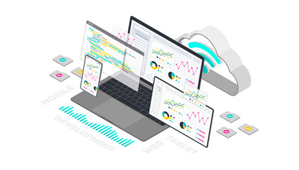 Wall Mural - web development and coding. cross platform development website. adaptive layout user interface on sc
