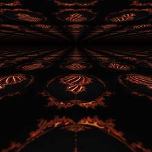 Red-hot Lava Flow Shape And Designs Based On A Mandelbrot Fractal Pattern On A Black Background