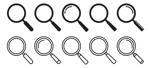 Wall Mural - Magnifying glass icon in line style and flat. magnifier or loupe sign isolated on transparent background, Search symbol. Vector illustration