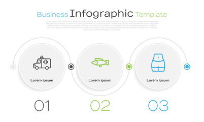 Sticker - Set line Ambulance and emergency car, Fish and Women waist. Business infographic template. Vector.