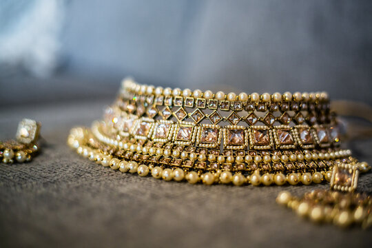 Indian bride's wedding jewellery necklace close up