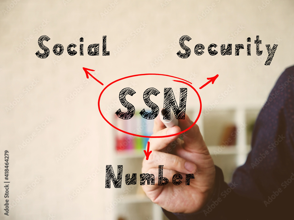 Ssn Names Sample Text SSN Social Security Number on Concept photo. Hand holding marker ...