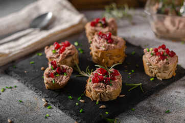 Homemade pate on heathy bread with cranberries