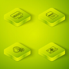 Set Isometric line GMO, Genetically modified meat, engineering modification and icon. Vector.