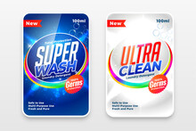 super detergent labels in blue and white colors