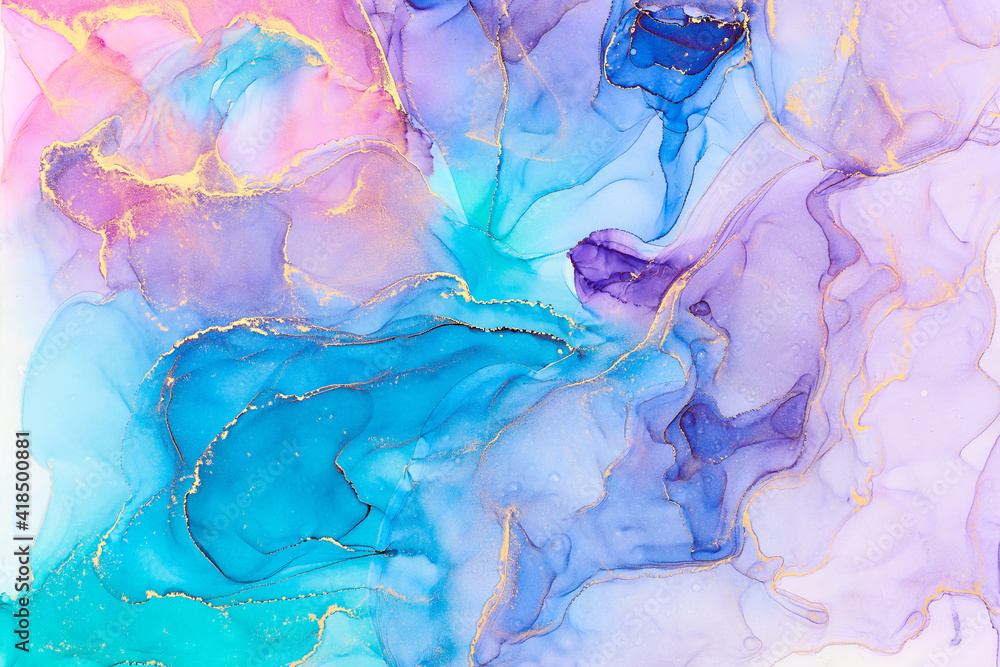 Currents of translucent hues, snaking metallic swirls, and foamy sprays of color shape the landscape of these free-flowing textures. Natural luxury abstract fluid art painting in alcohol ink technique - obrazy, fototapety, plakaty 