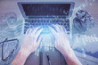 © peshkova - Multi exposure of man's hands typing over computer keyboard and forex graph hologram drawing. Top view. Financial markets concept.