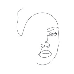 One line Hand drawn abstract face.  Minimal art. Trendy style. 