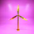 © toomler - three-dimensional low poly model of a golden wind generator on a purple background. 3d render illustration