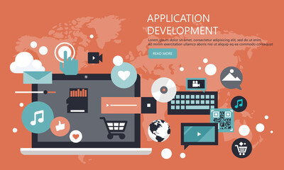 Wall Mural - mobile application and mobile app development concept. project development and business ideas. flat 
