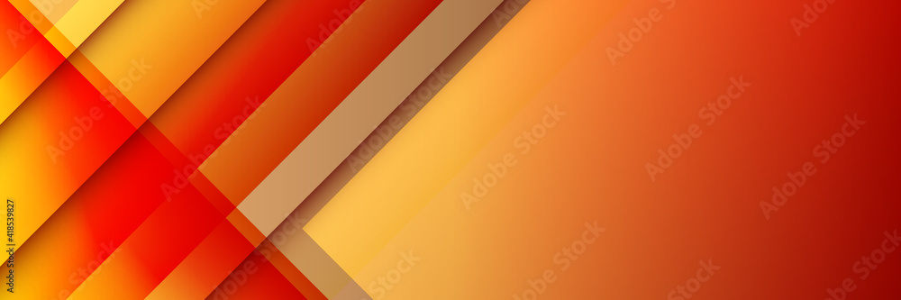 Modern simple red orange yellow abstract geometric background for wide banner. 3D business abstract line stripes background with gradient light - obrazy, fototapety, plakaty 