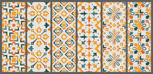 Set Arabic Oriental Ornamental Floral Geometric Arabesque Seamless Pattern. East Motif Paper Style Background Vector Illustration