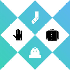 Poster - Set Leather glove, Winter hat, Socks and T-shirt icon. Vector.