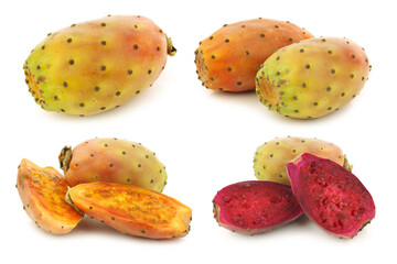 Wall Mural - Fresh colorful cactus fruits and some cut ones on a white background