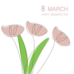 Sticker - Womens day card with flowers, vector illustration