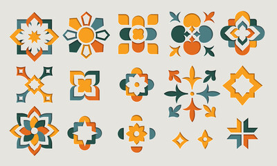 set oriental ornamental floral patterns and ornaments