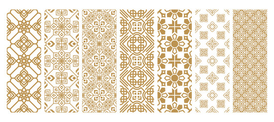 Set islamic oriental ornamental floral geometric arabesque seamless pattern. East motif pattern on white background vector illustration