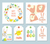 Fototapeta Kosmos - Spring illustrations set. Square easter cards, gift tags and labels.Wreath of Easter elements. Hare, egg hunter. Cute and modern vector illustration. Great for social media post greetings