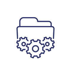 Sticker - project management line icon, folder and gears