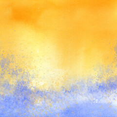 abstract sunny yellow watercolor background and blue water splashes