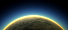 Section Of The Earth's Surface With Orange Glowing And Dense Atmosphere To Illustrate Global Warming - 3d Illustration