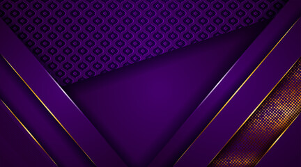 Wall Mural - Luxury golden line background elegant purple shades in 3d abstract style. Luxurious gold illustration modern template deluxe overlap layer design