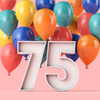 © ink drop - Happy 75th birthday background with colourful balloons. 3D Rendering