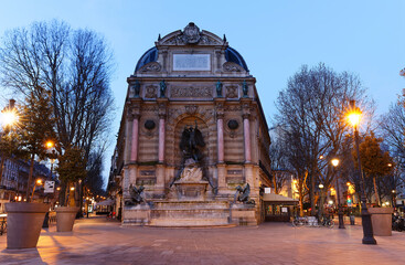 Poster - Fountain Saint-Michel at Place Saint-Michel in Paris, France. It was constructed in 1858-1860 during French Second Empire .