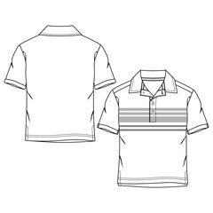 Wall Mural - Men Boys Collar t shirt fashion flat sketch template. Technical Fashion top Illustration. 