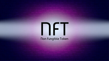 Wall Mural - nft non fungible token in the rays of light from the spotlights on background of numbers. pay for un