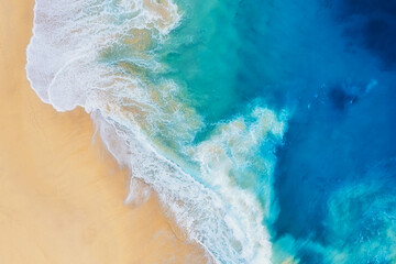 Wall Mural - travel and vacation image. coast as a background from top view. blue water background from air. summ