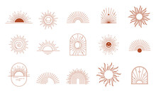 Bohemian Linear Logos, Icons And Symbols, Sun, Arc, Window Design Templates, Geometric Abstract Design Elements For Decoration. 
